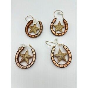 Gold Glitter Barn STAR Horseshoe Christmas Ornament Western Decor Horse Set of 4